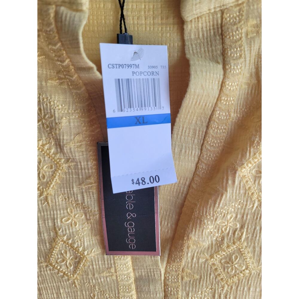 NWT Cable & Gauge Popcorn Yellow Embroidered V-Neck Top Size XL Boho Textured - Picture 11 of 16